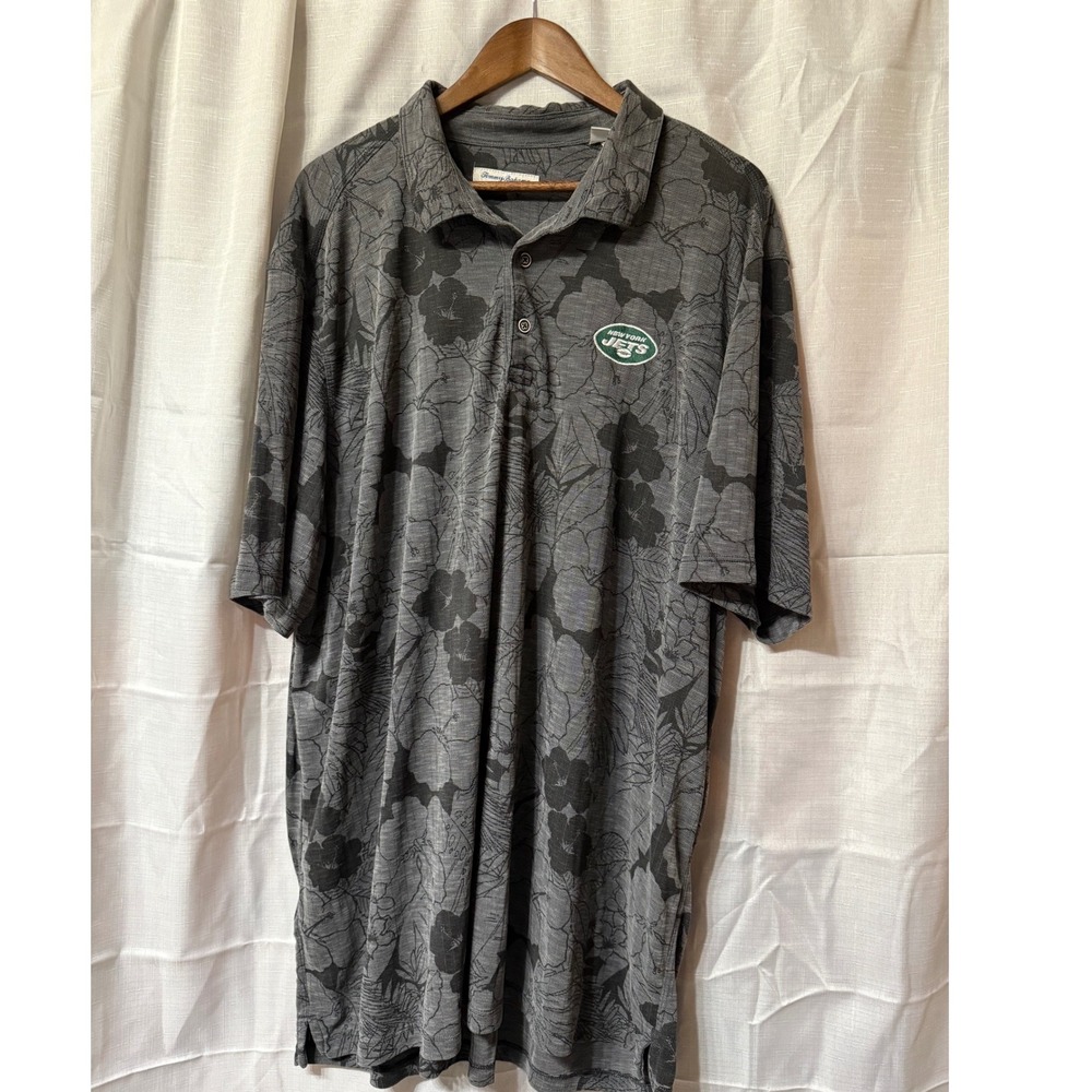 Tommy Bahama New York Jets NFL Polo Shirt Gray Floral Mens